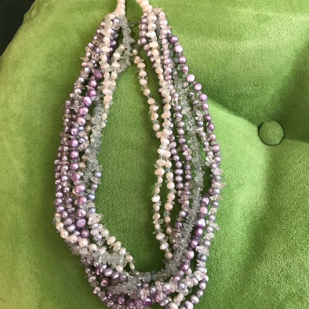 Freshwater pearl and Aquamarine necklace